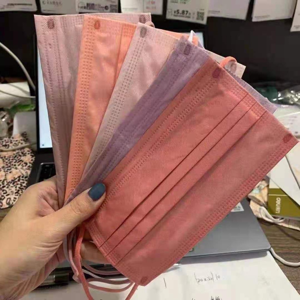 Set 10 / 50 Mặt Nạ 3 Lớp Màu Macaron 000 Màu Sắc Hỗn Hợp Dùng Một Lần Dành Cho Người Lớn