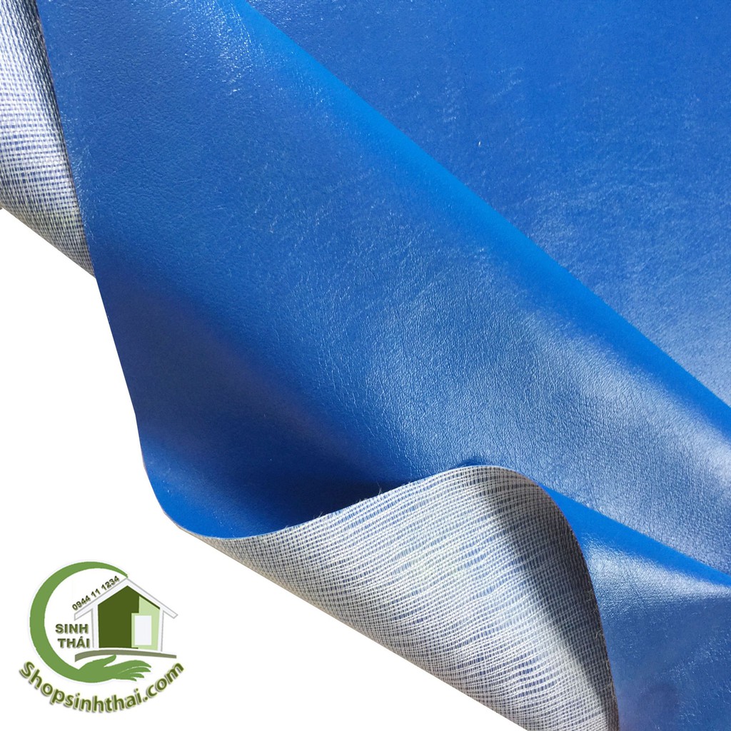 Vải da simili PVC - vải giả da may túi, làm dép, bọc ghế sofa -  màu xanh dương có vân