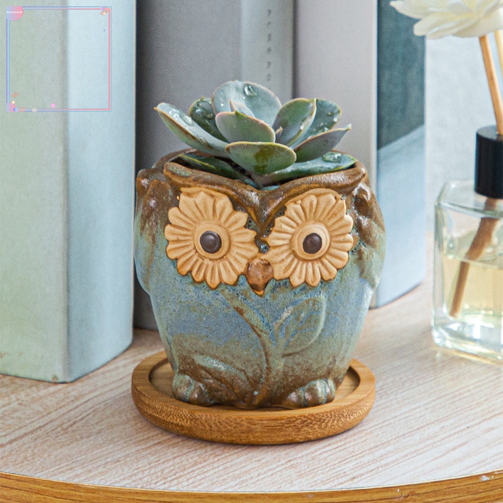 Chậu Trồng Cây Bằng Gốm Trang Trí Hình Cú Mèo Hoạt Hình Dễ Thương