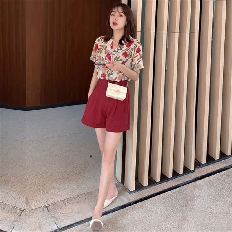 [Baca Store] 💃Bộ Quần Short Kèm Áo Sơ Mi Hoa Lá Set Đồ Nữ Quần Đùi Kèm Áo sơmi | BigBuy360 - bigbuy360.vn