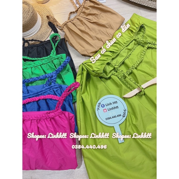 Váy thô dây tết babydoll Ulzzang đầm xuông thô dây đan freesize đầm 2 dây thô thừng