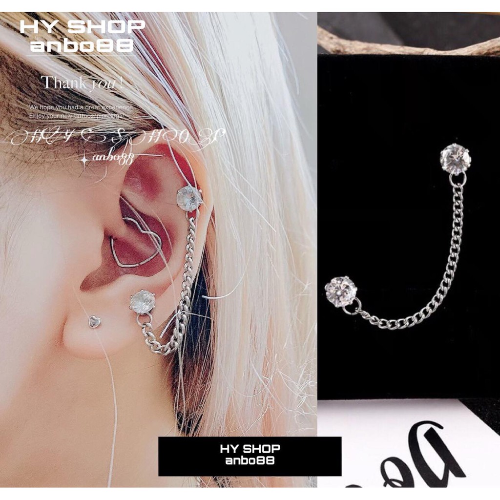 khuyên tai titan dây xích kim tròn không gỉ không dị ứng cho nam và nữ unisex