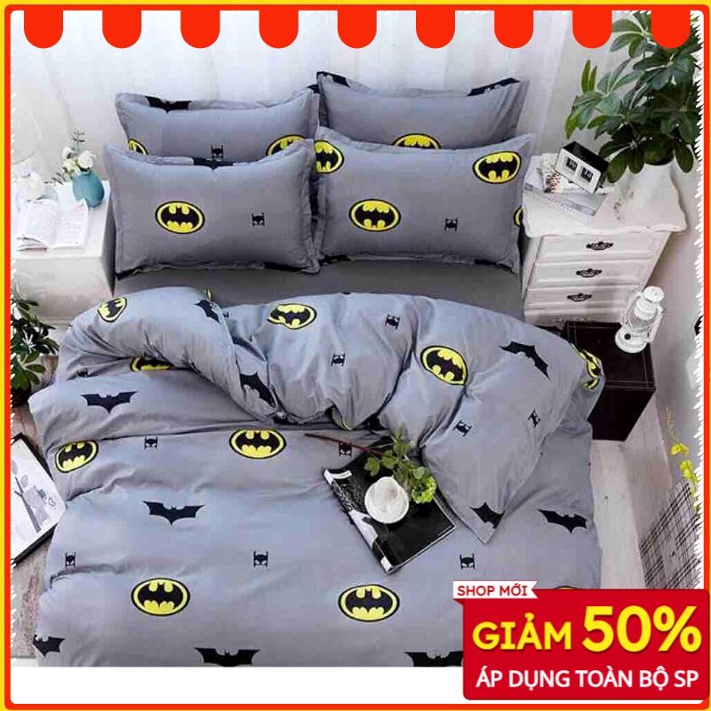Bộ Ga Gối 3 Món M6. M8. M2 cotton poly Hàn Quốc Miễn Phí Bo Chun Drap Ga Giường Đủ Kích Thước Mẫu BATMAN GHI