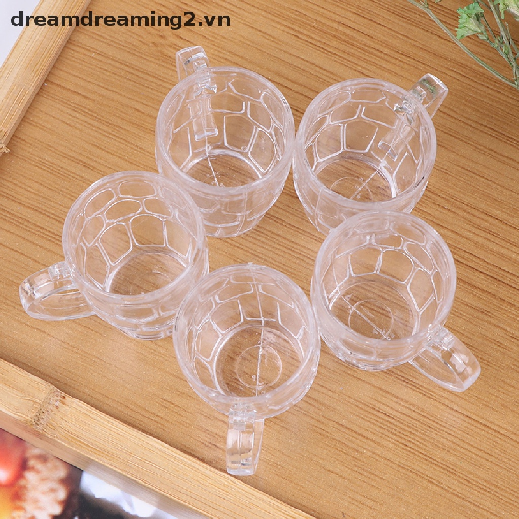 Bộ 5 ly bia bằng nhựa trong suốt trang trí nhà búp bê tỷ lệ 1:12