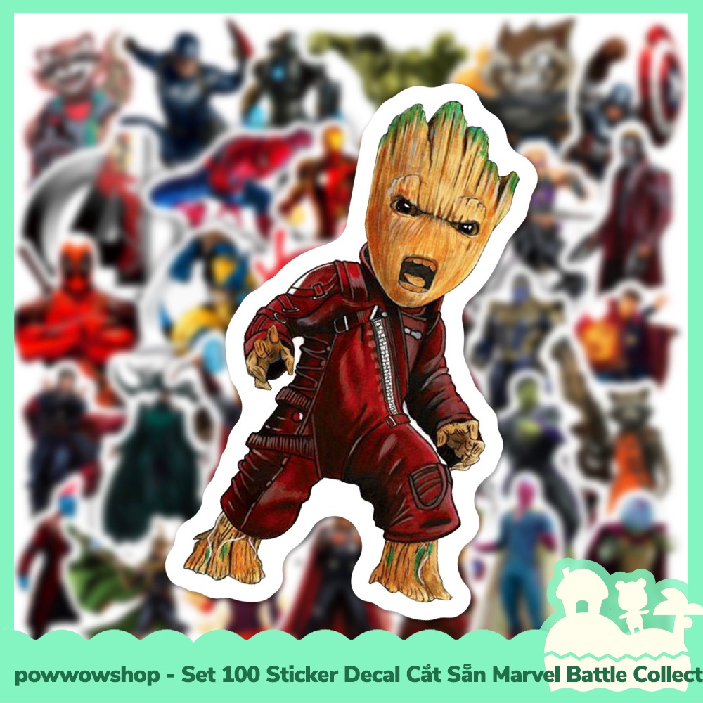 [Sẵn VN - Hỏa Tốc] Set 100 Sticker Mini Decal Dán Trang Trí Vật Dụng Mẫu Marvel Universe Battle Superhero