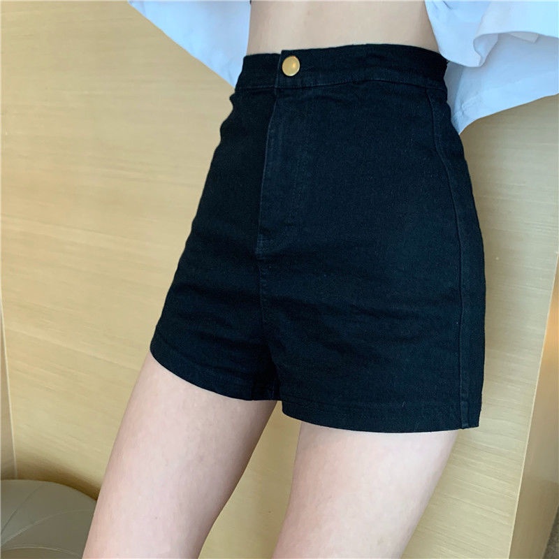 Quần Short Denim Eo Cao Dáng Chữ a Ống Rộng Màu Đen Thời Trang Mùa Hè Cho Nữ
