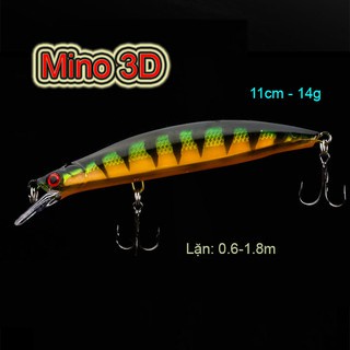 Mồi câu lure Mino 3D dài 11cm nặng 14g câu cá chẽm, tráp, hồng ( cá bi)