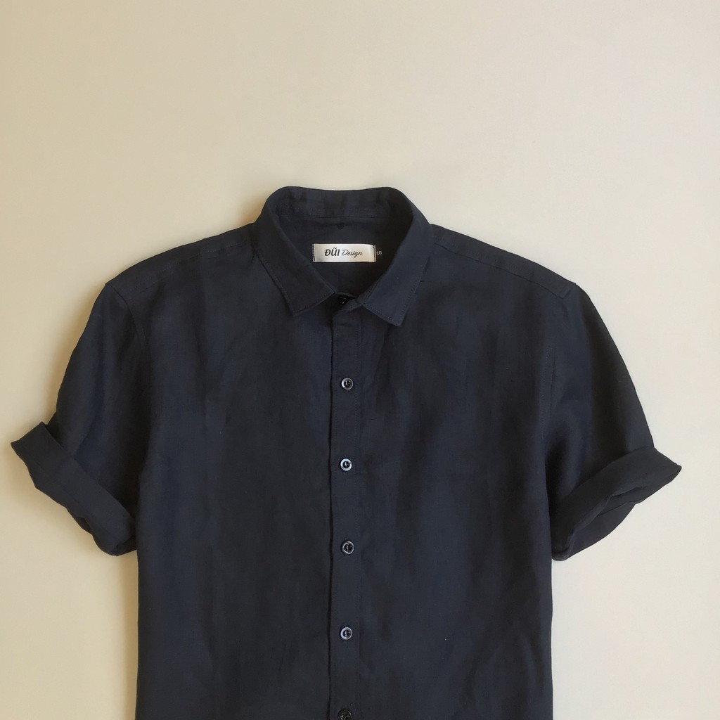 Áo đũi nam cài khuy cổ bẻ cộc tay xanh đen M9