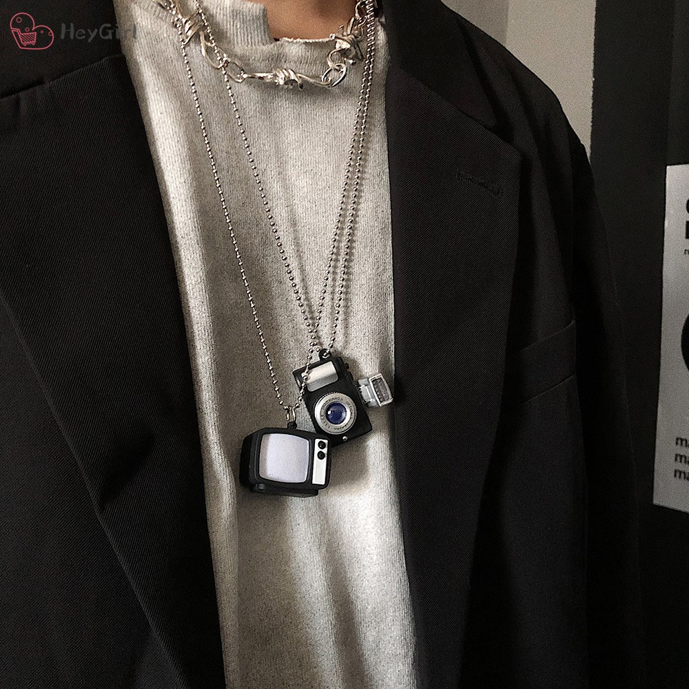 Phong cách Hip ​Hop Vintage Vòng cổ mặt camera có đèn flash và âm thanh