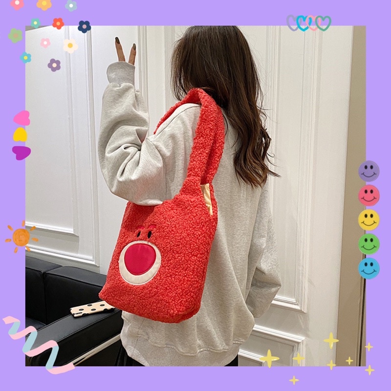 Túi tote lông đeo chéo gấu Lotso (đỏ) Pooh (vàng nghệ) 3 eyes (vàng tươi)🐻