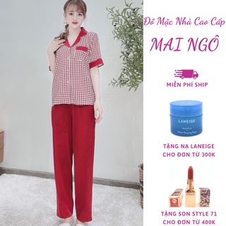 Đồ Bộ Phi Lụa Pijama Quần Dài  Mặc Ở Nhà Nữ - Bộ Quần Áo Ngủ Nữ Tiểu Thư Cộc Tay Thu Đông, Nhiều Màu Sang Chảnh, MAI NGÔ