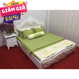 COMBO 5 MÓN CAO CẤP XOA SATIN CHĂN HÈ TRẦN BÔNG HÀNG VIỆT NAM MÀU RÊU