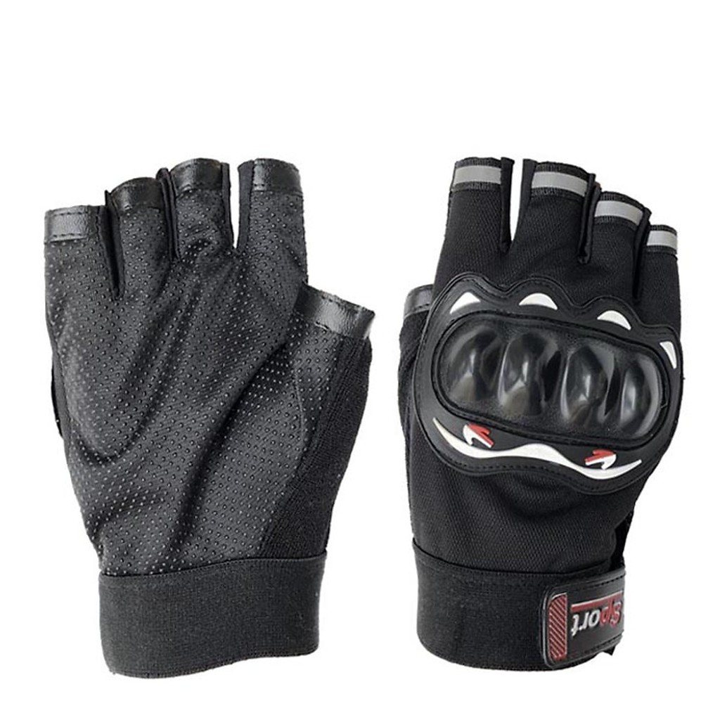 Găng tay cắt ngón thể thao nam có miếng đệm bảo vệ, phù hợp chạy xe máy, xe đạp thể thao - Đen -GT02
