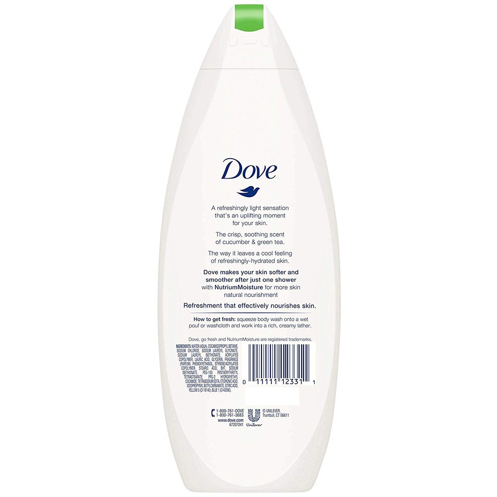 Sữa tắm dưỡng ẩm da hương dưa leo & trà xanh Dove Sulfate Free Body Wash Go Fresh Cucumber and Green Tea 650ml (Mỹ)