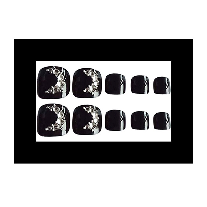 Set 24 móng chân giả đính đá màu đen huyền bí tôn da chân NailMây M1122