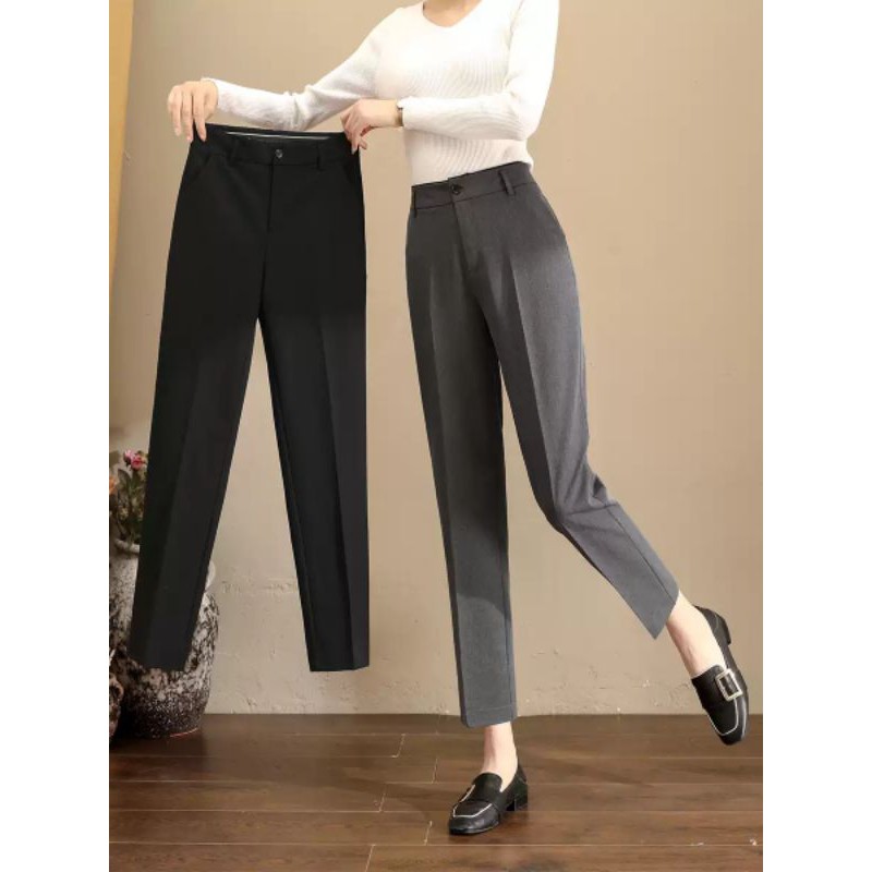 Quần tây nữ công sở lưng cao có đai bigsize dáng đứng ống dài Chất vải trơn - Quần baggy đen cạp cao nữ mặc đi học sinh | BigBuy360 - bigbuy360.vn