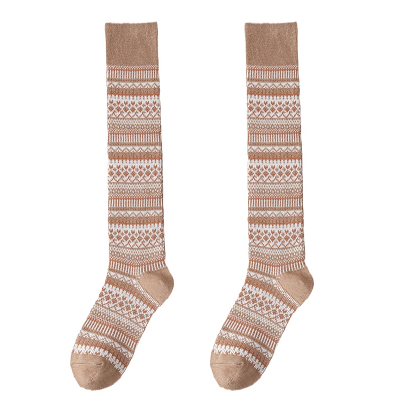 Đôi Vớ Cotton Dài Qua Gối Họa Tiết Hình Học Kẻ Sọc Màu Sắc Tương Phản Thời Trang Harajuku Cho Nữ
