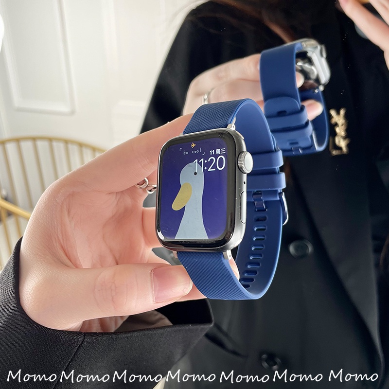 Dây Đeo Silicone Cao Su Dập Nổi Cho Đồng Hồ Thông Minh Apple Watch Series 7 6 5 4 3 2 1 SE 41mm 45mm 44 Mm 40mm
