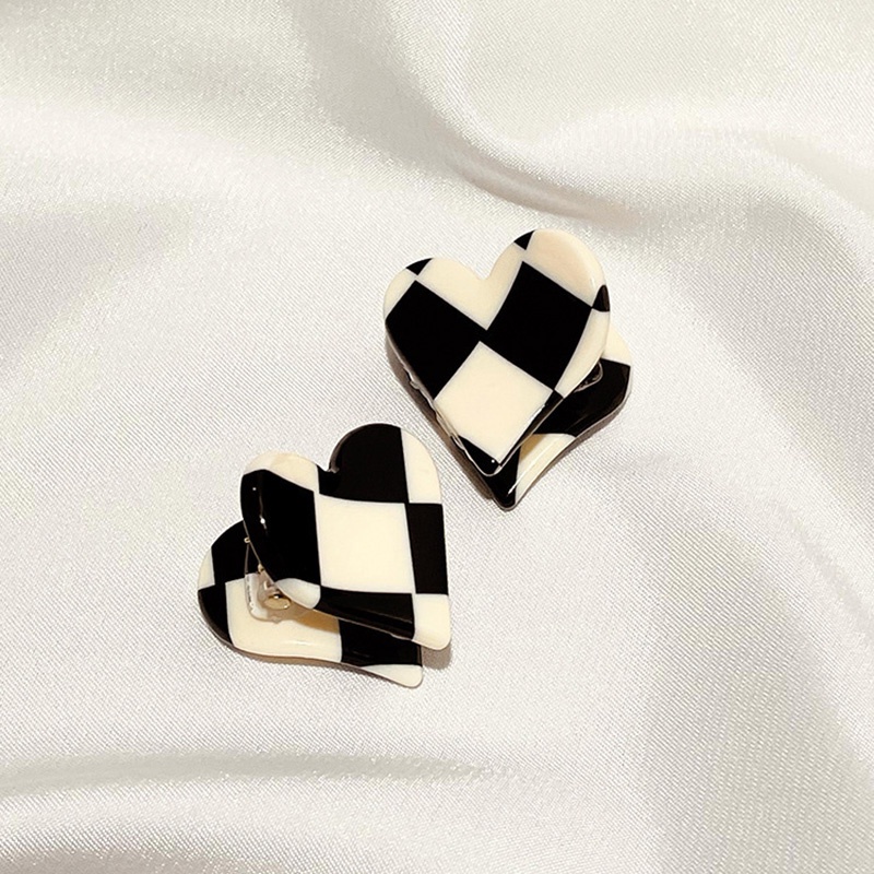 Kẹp tóc càng cua mini họa tiết caro trái tim cho nữ