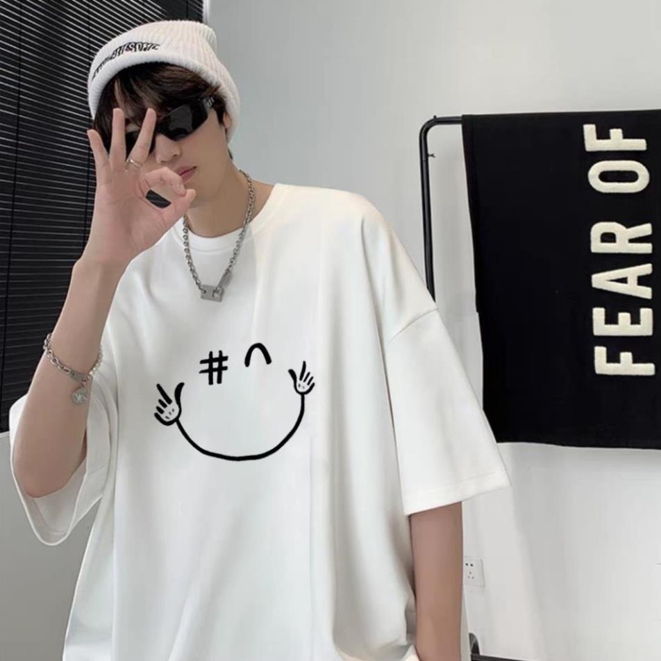 Áo thun nam nữ, Áo phông tay lỡ nam nữ unisex form rộng ulzzang mặt cười vải dày mịn