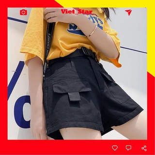 Quần short kaki nữ túi lệch co giãn, 2 màu đen/be VST