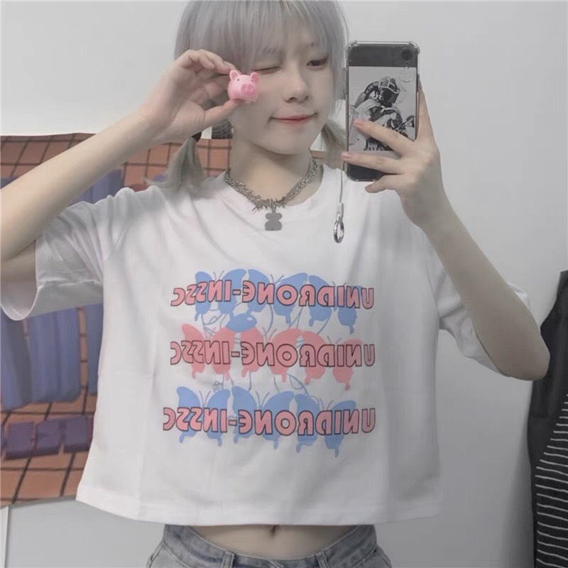 Áo croptop ESTINI BUTTERFLY Uzzang Freesize Dưới 55kg - NY01