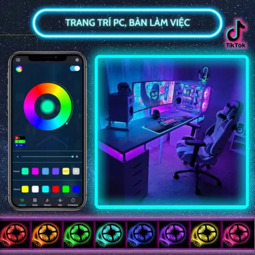 Đèn led dây 5m RGB 16 triệu màu điều khiển bằng điện thoại và Remote - nháy theo nhạc - combo đủ bộ phụ kiện