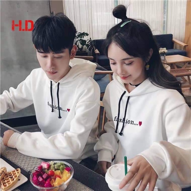 Áo hoodie đôi chữ nhỏ trái tim (2 chiếc) HDA1019