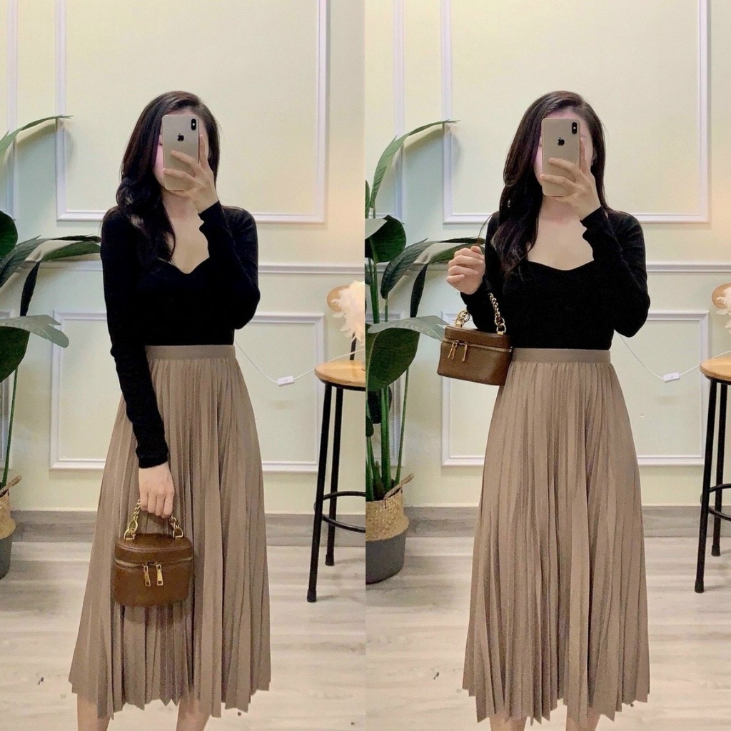 Chân Váy Xếp Ly Dáng Dài Xu Hướng Thời Trang 2021 Freeship,Chân Váy Nữ Dày Dặn Nhiều Màu Hàng Cao Cấp QC Hè 2021 Mới