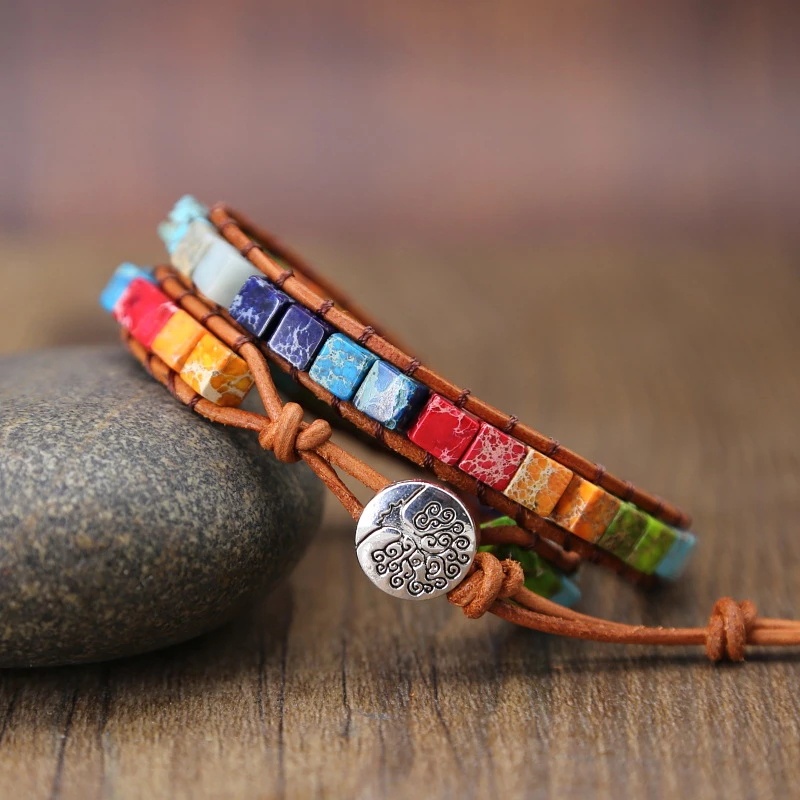 Vòng Tay Da Xỏ Hạt Đá Nhiều Màu Phong Cách Bohemian Cổ Điển 1 #