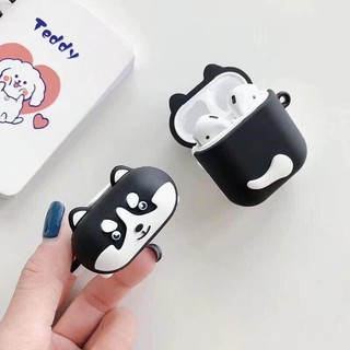 vỏ bọc airpod - case airpod chó husky đen cao cấp