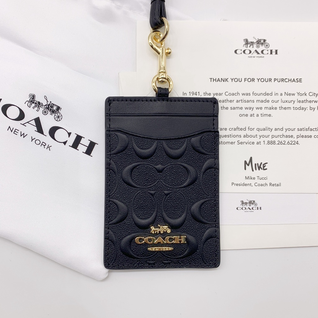 Giá đỡ thẻ COACH ❥ ❈ Logo kim loại Dây buộc làm việc ID đích thực