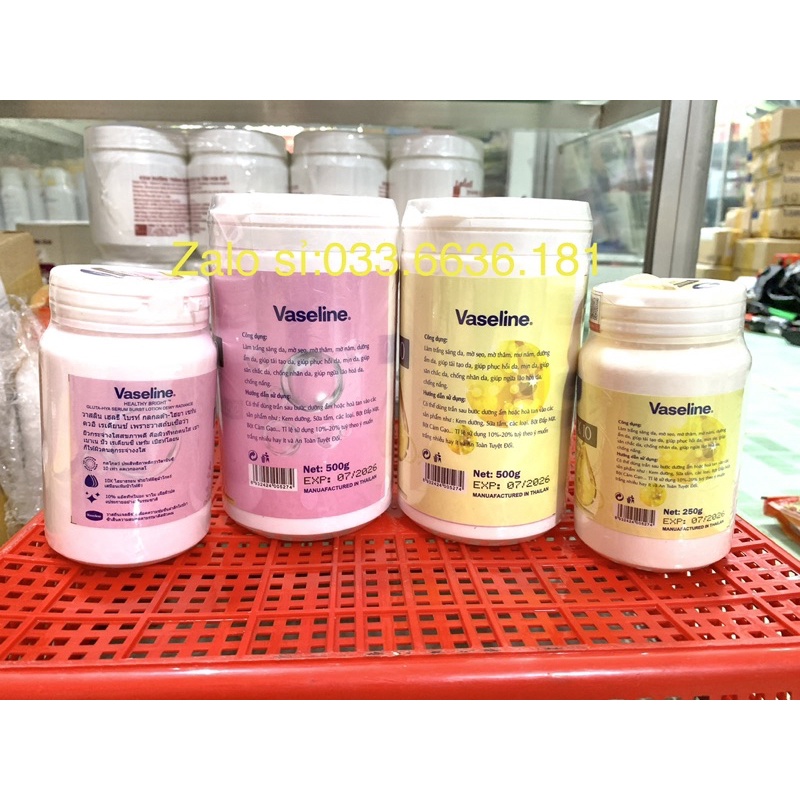 kem kích trắng vaseline ngày và đêm Thái Lan hộp 500gram