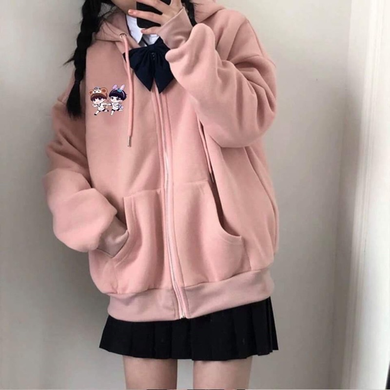 Áo khoác nữ, áo hoodie form rộng chất nỉ dày có mũ khoá kéo chất mềm đẹp | BigBuy360 - bigbuy360.vn