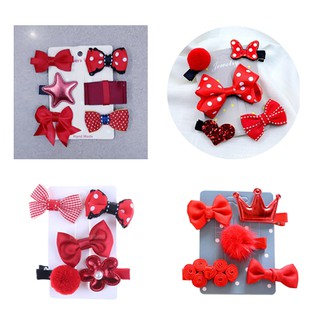 Set kẹp tóc 5 món màu đỏ
