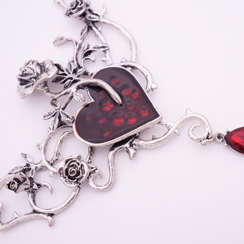 Vòng cổ choker đính kim cương giả màu đỏ phong cách Gothic Victorian Punk quà tặng cho tiệc chiều cocktail Halloween