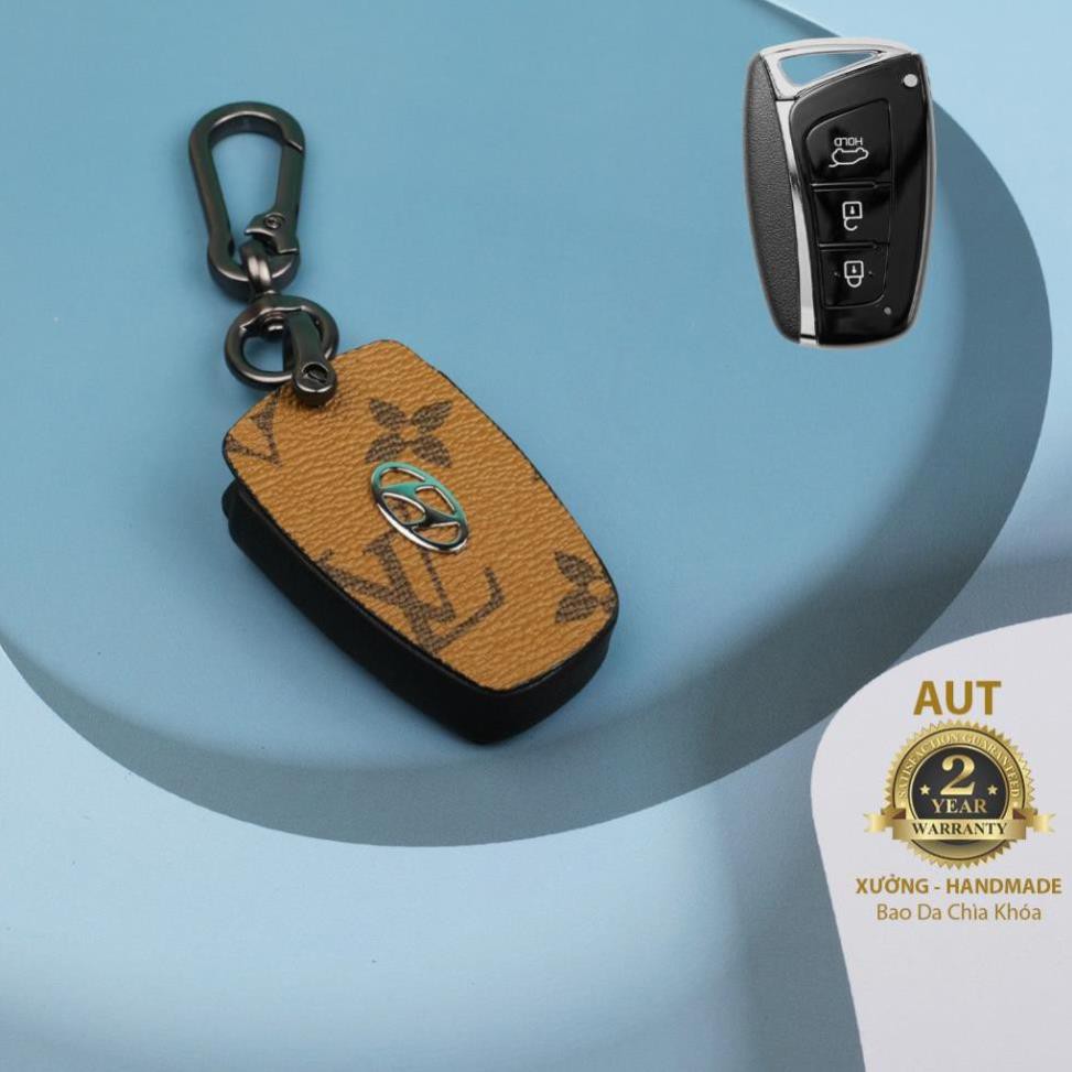 Bao da chìa khóa Smartkey Hyundai (SantaFe 2013 - 2018, Genesis) da Canvas L.V xẻ túi cao cấp