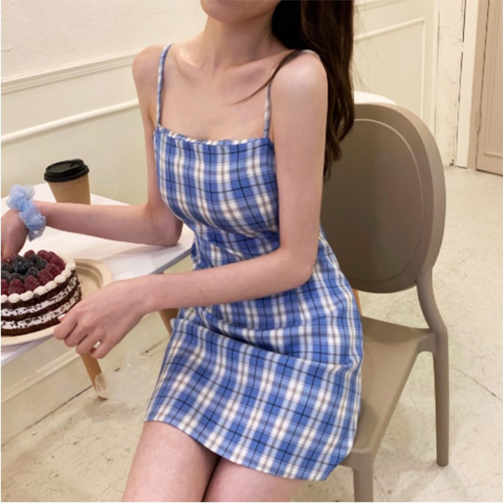 Đầm 2 Dây Kẻ Caro Vải Mềm Mát Buộc Nơ Lưng Điều Chỉnh Được Dây Áo Cực Xinh - V.LL.05 | BigBuy360 - bigbuy360.vn