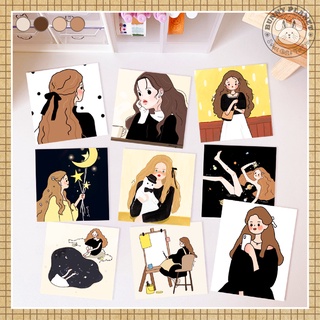 Set 9 Postcard Decor Cô gái dễ thương trang trí tường, bàn học - Tone màu đen | Bunny Planet