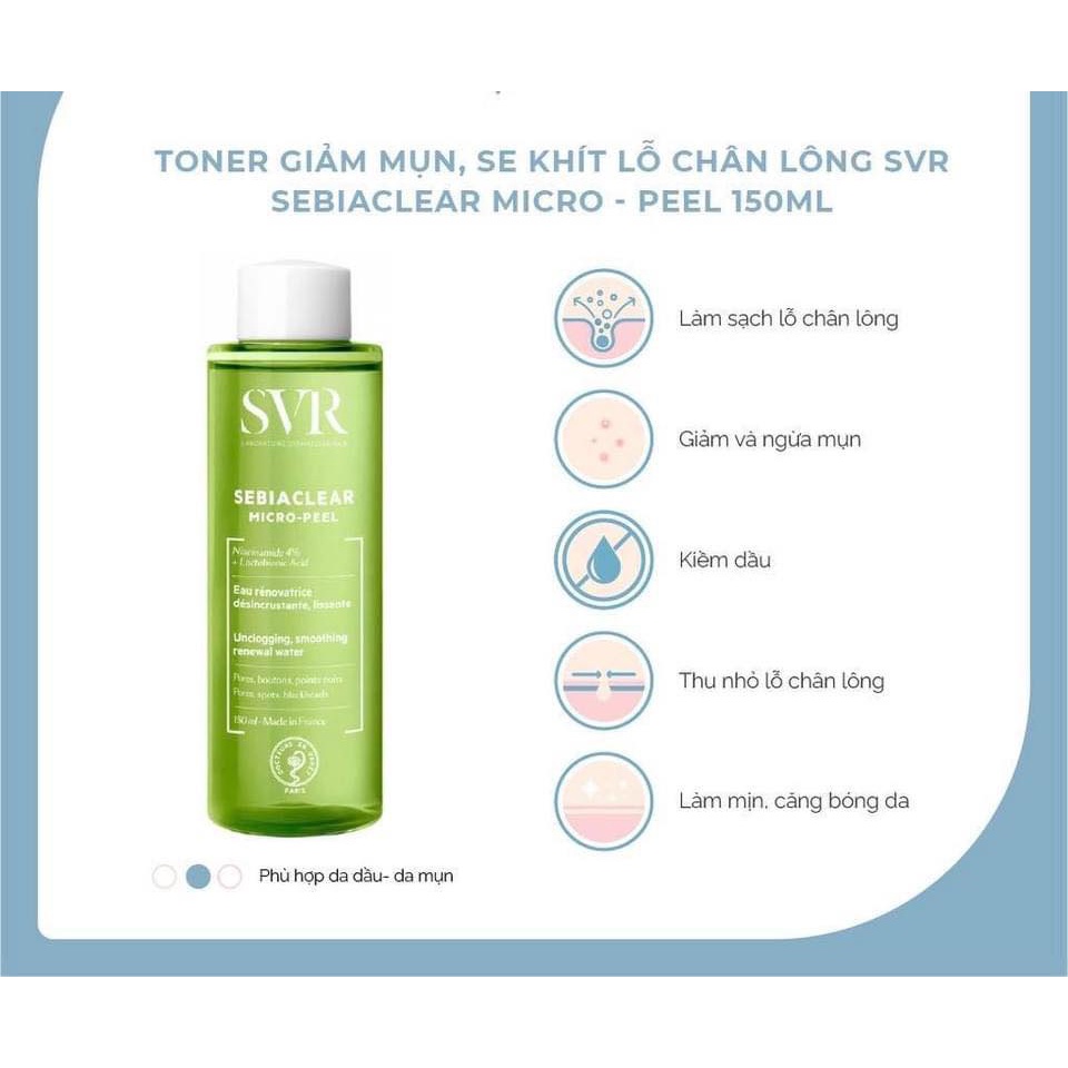 Nước cân bằng SVR Sebiaclear Micro Peel 150ml cho da dầu, mụn