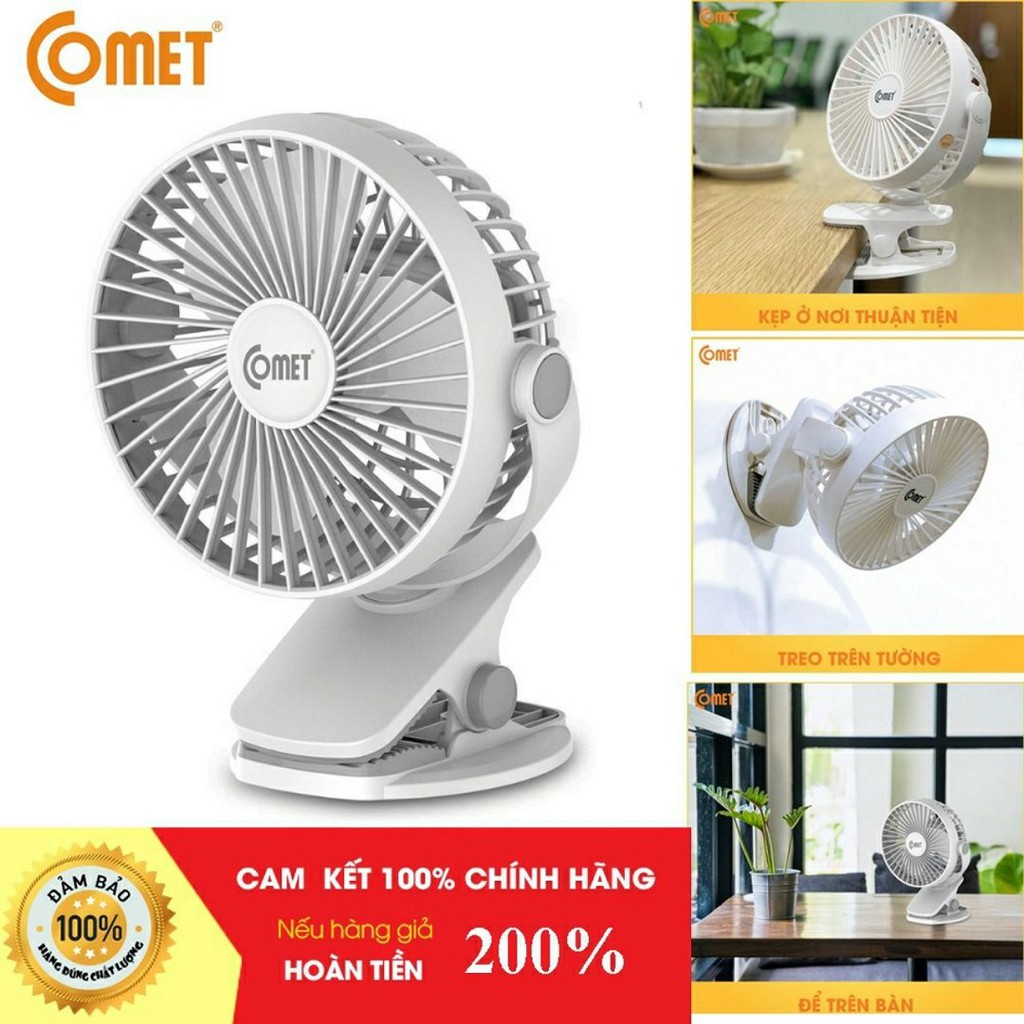 Quạt Sạc Tích Điện Comet - Quạt Kẹp Bàn, Để Bàn hoặc Treo Tường - Quạt Mini nhỏ gọn dễ dàng di chuyển