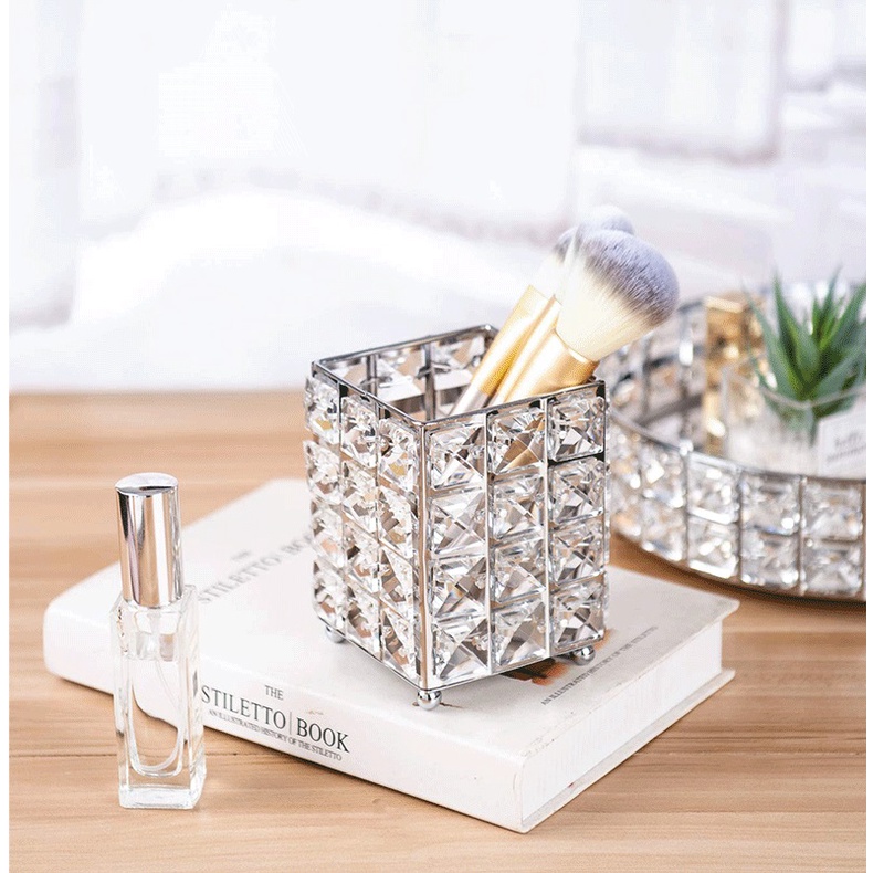 Cốc pha lê đựng cọ, dụng cụ làm nail, cọ make up