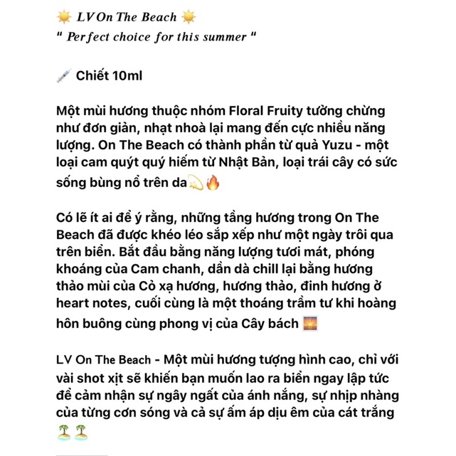 LV ON THE BEACH • Eau de Parfum - 10ML Nước Hoa Chính Hãng