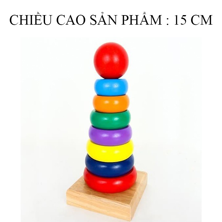 Đồ chơi gỗ tháp xếp chồng cho bé nhận biết màu sắc kích thước, Đồ chơi Montessori gỗ an toàn