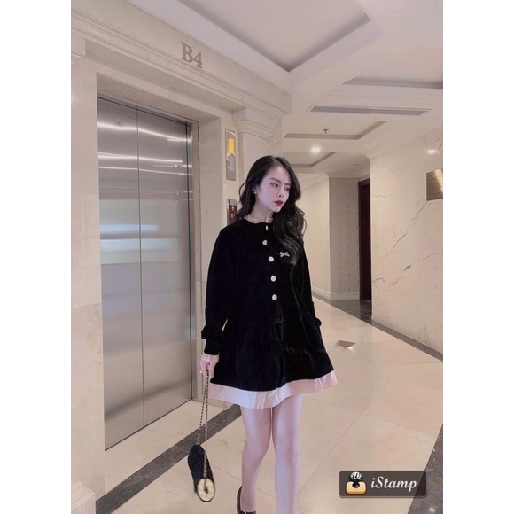 VÁY NHUNG PHỐI BÈO DÁNG SUÔNG