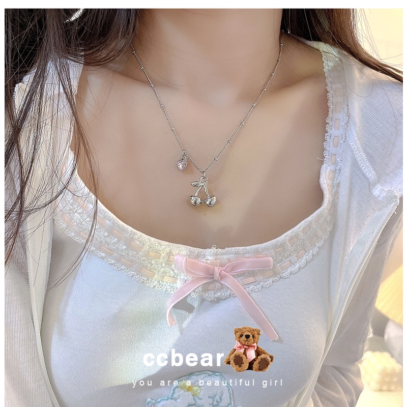 Vòng cổ Mặt Trái Tim Màu Hồng Cherry Cá Tính Dành Cho Nữ