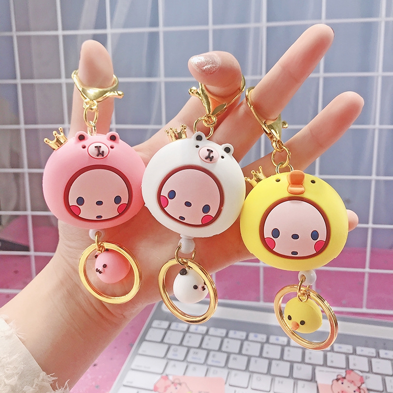 Móc chìa khóa dây xích mặt hình động vật đội vương miện dễ thương nhiều kiểu tùy chọn dùng để trang trí túi xách
