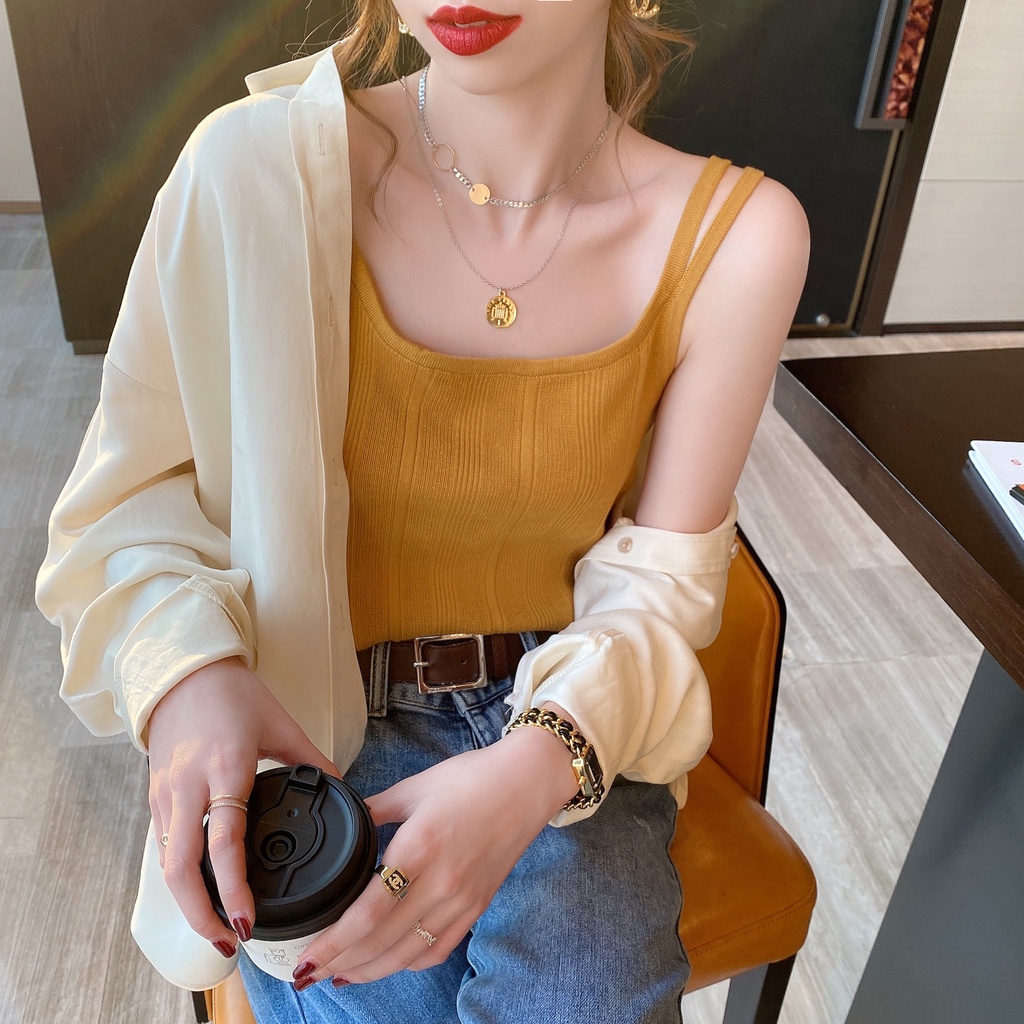 Áo hai dây không tay ZHELIHANGFEI lưng cao thời trang quyến rũ dễ phối đồ cho nữ