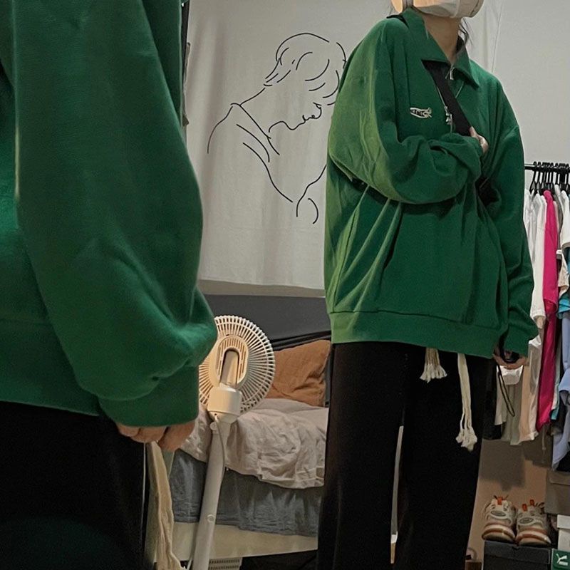 (ORDER) Áo sweater nỉ polo màu xanh lá trơn màu bo tay ulzzang học sinh có size local brand (ảnh thật) | BigBuy360 - bigbuy360.vn