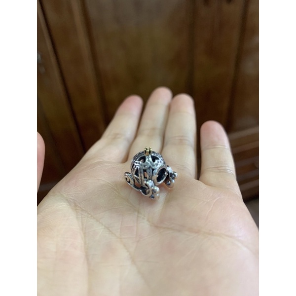 Phụ kiện xỏ vòng tay hình xe bí ngô chất liệu bạc thật